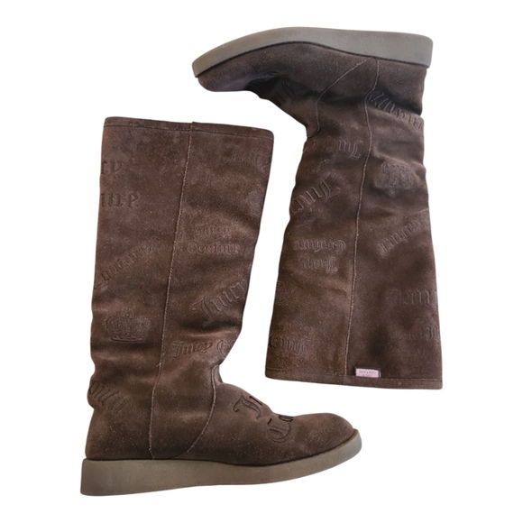 Juicy Couture Brown Suede Logo Embossed Tall Boots 7.5 - Picture 1 of 11
